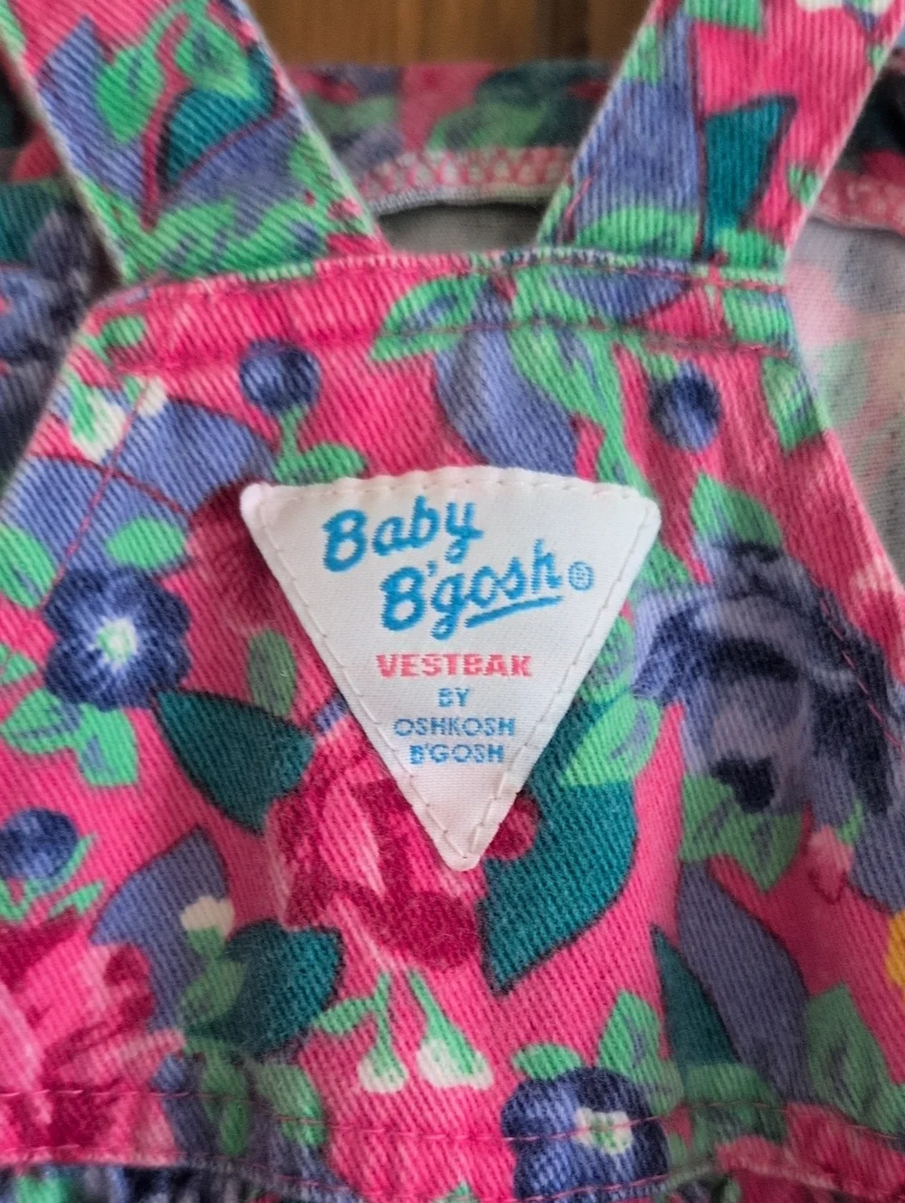 Vintage OshKosh B'gosh Pink Floral Cotton Kids Vestbak Overalls Sz. 24 Months